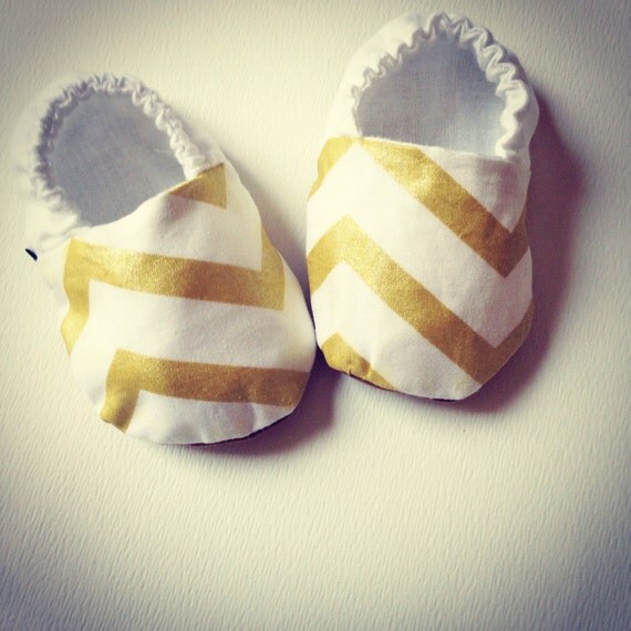 Items similar to Baby booties, gold chevron soft soled shoes . Preemie