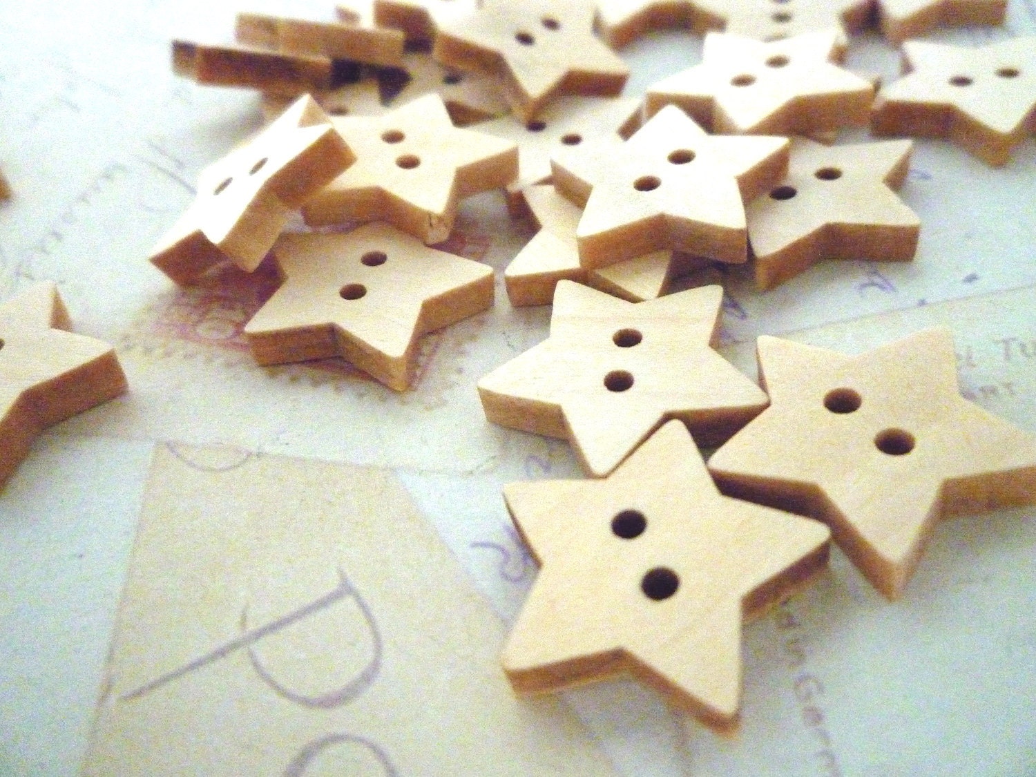 Wooden Star Buttons Pack of 10