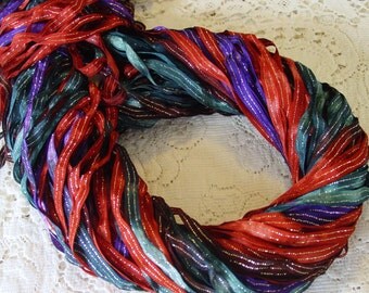 NEW - Hand dyed TAPESTRY quarter inch dazzle ribbon, 5 yards