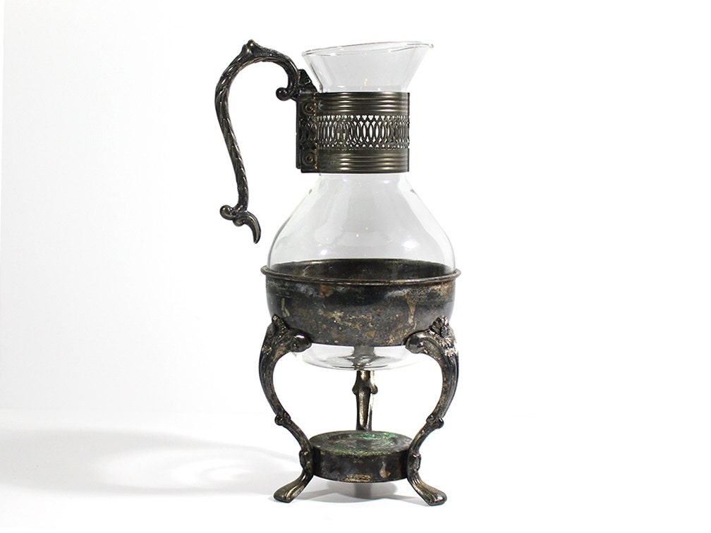Vintage Silver Plated Carafe Coffee Warmer Corning Brand Haute Juice