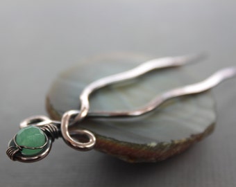 Celtic knot hair fork pin with mint green aventurine stone - Hair fork - Celtic hair fork - Hair accessory - Metal hair pin - HP015
