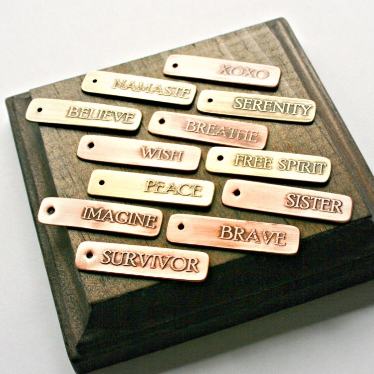 Etched Small Word Tags Copper and Brass by hardweardesigns on Etsy