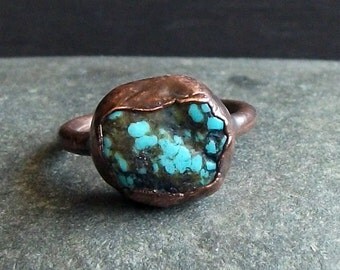 Turquoise Ring Jewelry Raw Gemstone Birthstone Size 6.5 December Copper Jewelry Robins Egg Blue