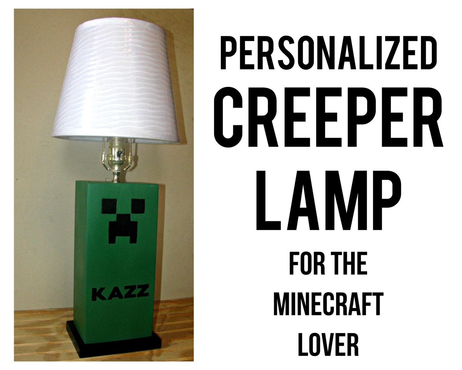 CREEPER Table Lamp Minecraft Unique Kids by HappywoodGoods