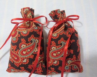 Terra Cotta 4"X2" Sachet-'Blacksmith' Fragrance-Masculine Paisley Sachet-Cotton Herbal Sachet-Terra Cotta Ribbon-Cindy's Loft-170