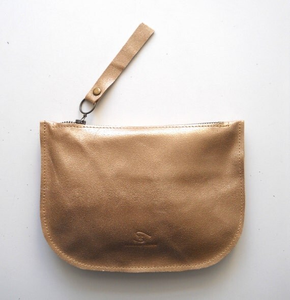 gold leather pouch, Makeup Bag , leather wallet ,leather purse