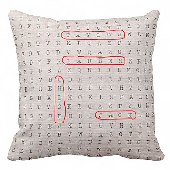 Word Search Pillow Cover Personalized Wedding Gift by JolieMarche