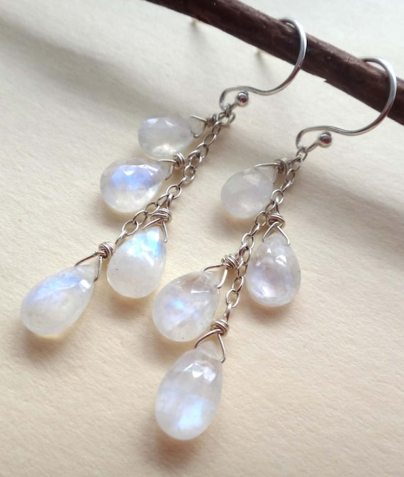 Moonstone Dangle Earrings Rainbow By Wahinejewelrybykaren On Etsy 2907