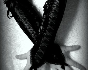 Black with ribbon fingerless gloves,Corset Hand