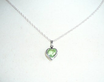 August Birthstone necklace, Swarovski crystal heart in peridot
