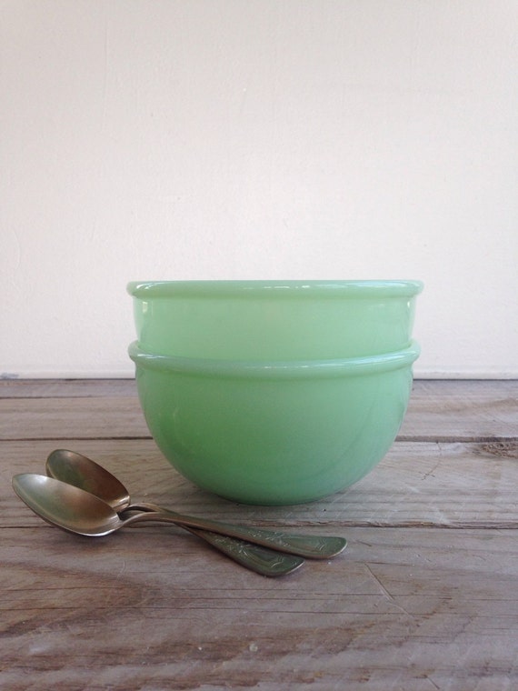 Vintage Jadeite Green Cereal Bowls Set of Two Jadite Color