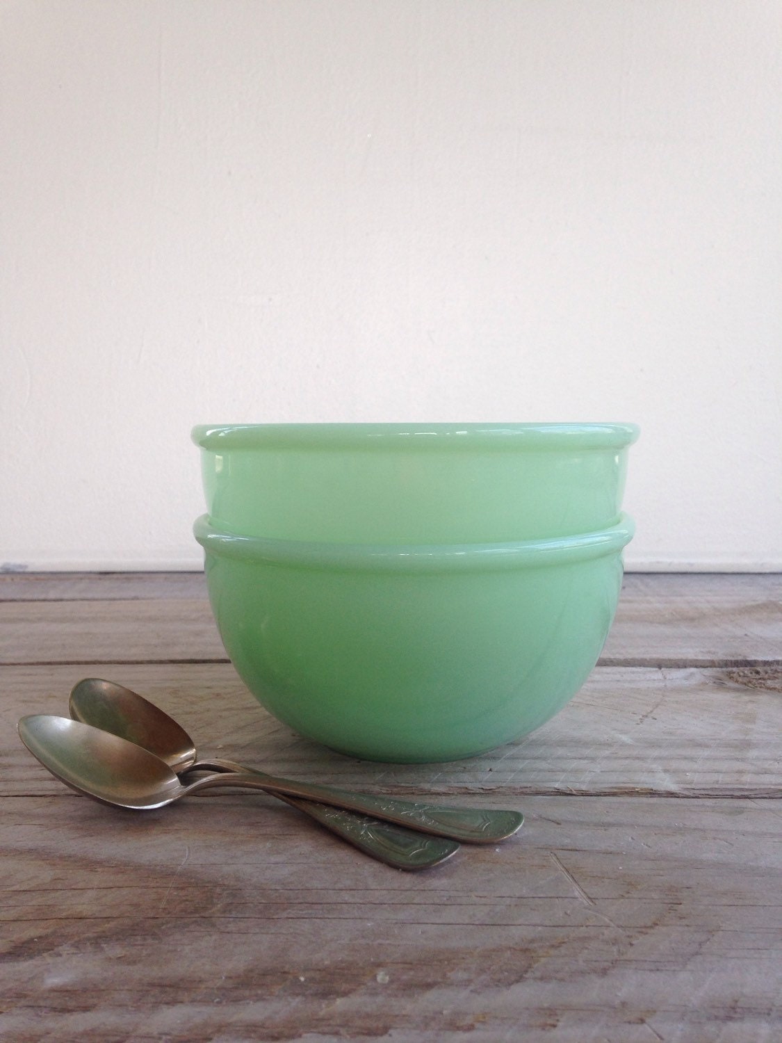 Vintage Jadeite Green Cereal Bowls Set of Two Jadite Color