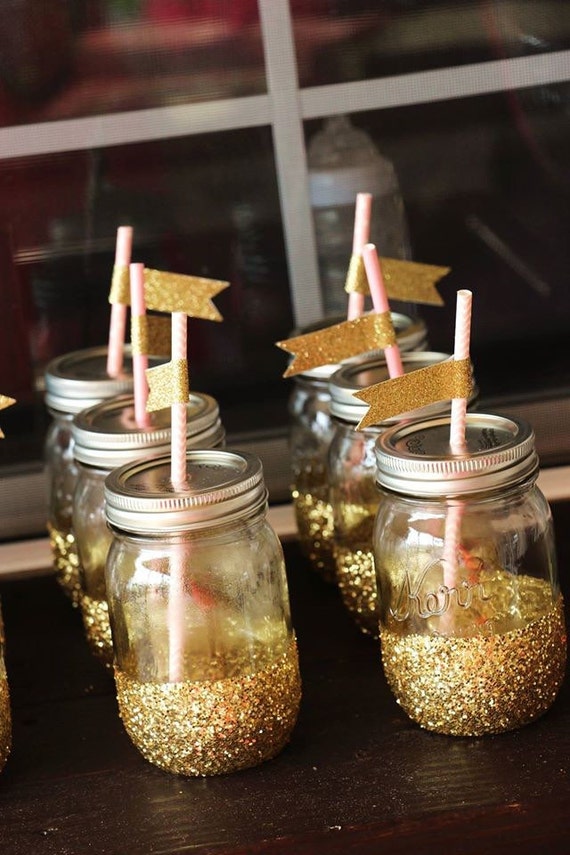 Set of 6 Glitter Mason Jars by Blingbysassy on Etsy