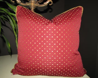 Garnet Red and Gold Dot Decorator Toss Pillow, Corded Toss Pillow, Red Toss Pillow