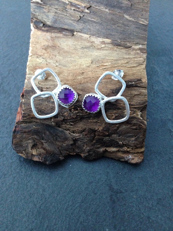 Sterling silver handnade Amethyst earrings, hallmarked in Edinburgh