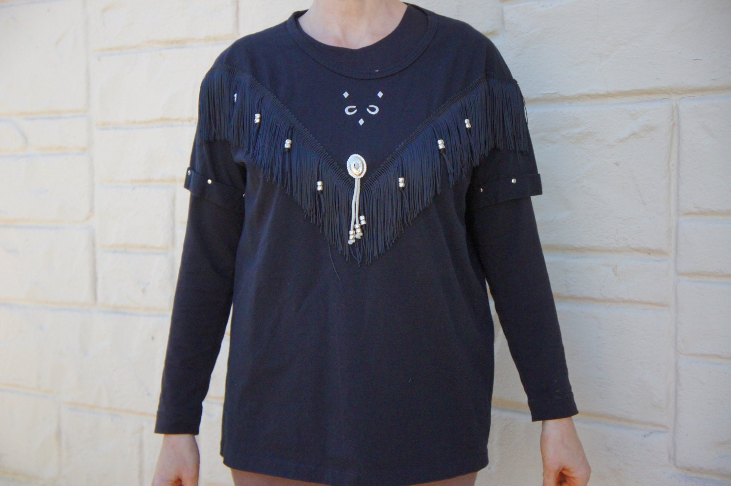 Vintage 80s-90s Western Fringe T-Shirt/ Hippie/ Boho/ Cowgirl