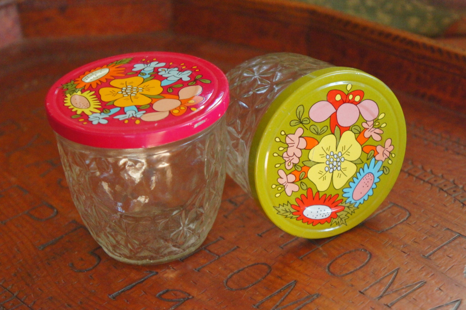 Vintage 60s70s Ball Quilted Crystal Jelly Mason Jars With