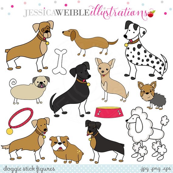 Doggie Stick Figures Cute Digital Clipart, Commercial Use OK, Doggy, Dog Breed, Stick Figures Clipart, Dog Clip Art, Dog Stick Figure Il_570xn