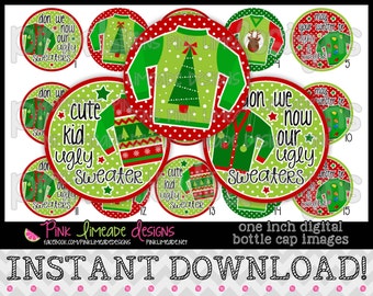 Ugly Christmas Sweaters - INSTANT DOWNLOAD 1" Bottle Cap Images 4x6 - 751