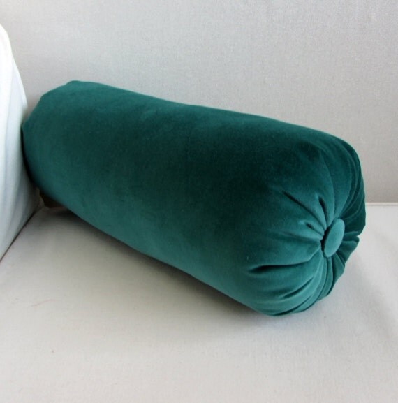 VELVET TEAL GREEN decorative designer bolster pillow 6x14