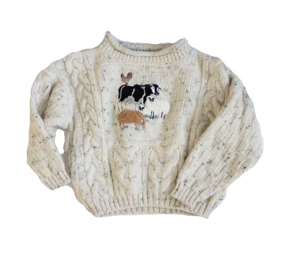 Vintage 90s Farm Animal Sweater 3 4 Boy Girl Childrens