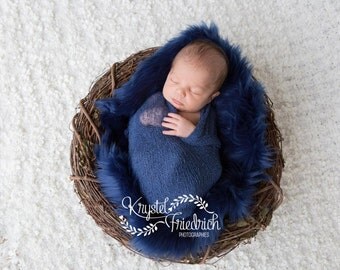 Navy Blue Mongolian Faux Fur Rug Nest Photography Photo Prop Newborn Baby Toddler
