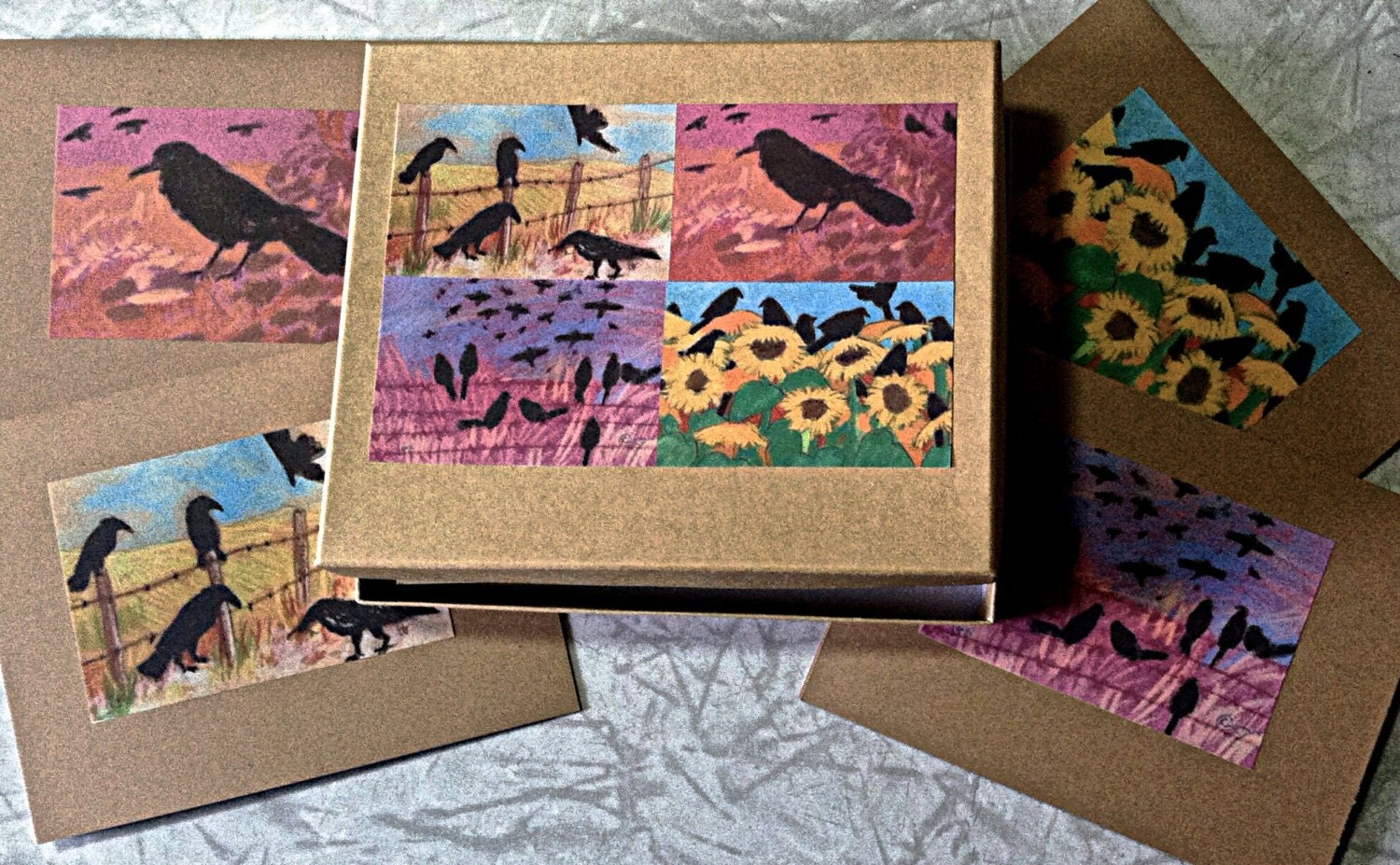 Boxed set blank cards with art mounted on 80 kraft by juliannjones
