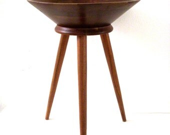 Vintage 50s 60s Atomic Tripod Catch All - Mid Century Modern Eames Era Walnut Catchall - Danish Modern Sputnik Space Age Flying Saucer