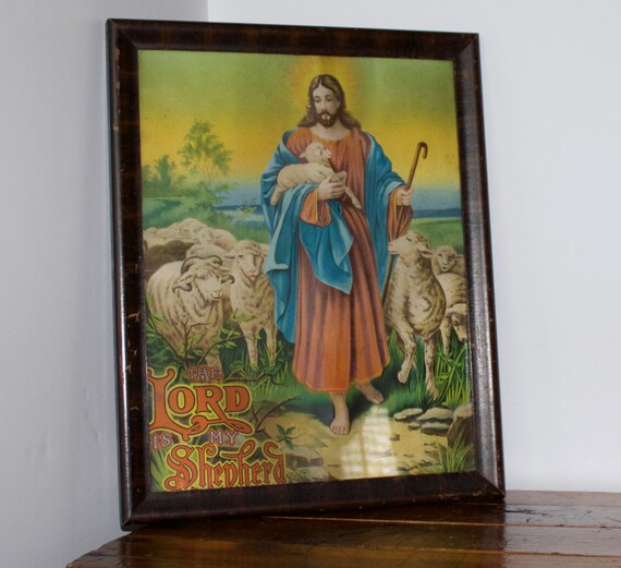 Items similar to ON SALEAntique Framed Religious Lithograph, The Lord