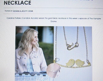 Two birds on a branch necklace, Gold birds,Vampire Diaries Neckace, 2 Birds on a Branch Necklace, Caroline Forbes Necklace