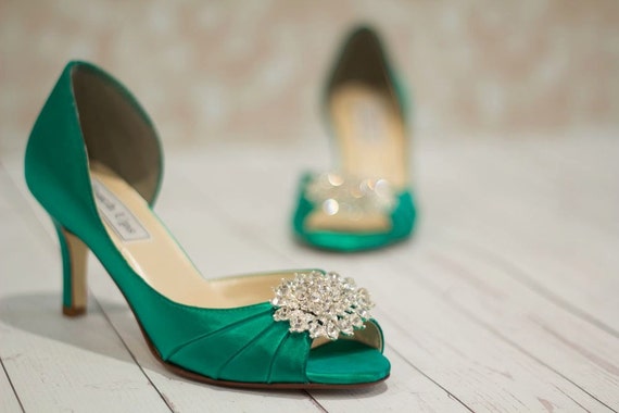 Green Shoes - Wedding - Bridal - Heels - Crystals - Dyeable Shoes ...