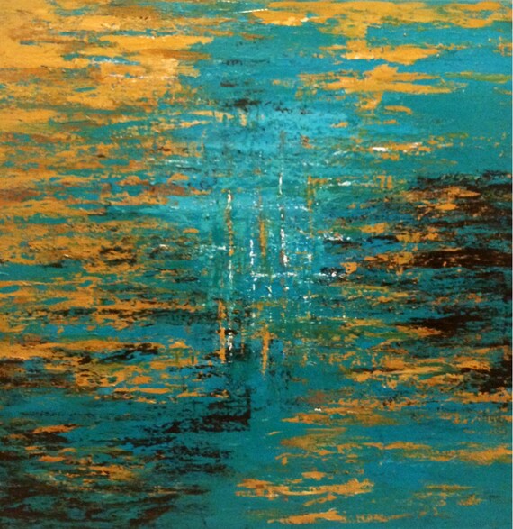 Abstract Teal Yellow Ochre Brown Original Acrylic by VickisArt
