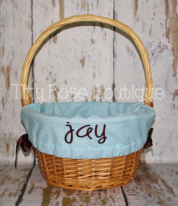 Personalized Easter Basket Liner Boy Blue Dot by TinyRoseBoutique