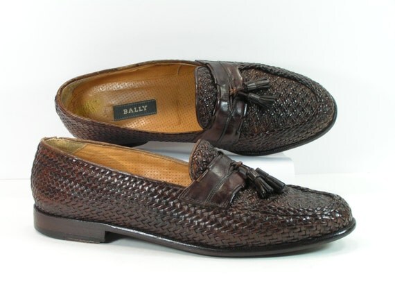 bally woven loafers shoes men's 9 M B brown tassel leather
