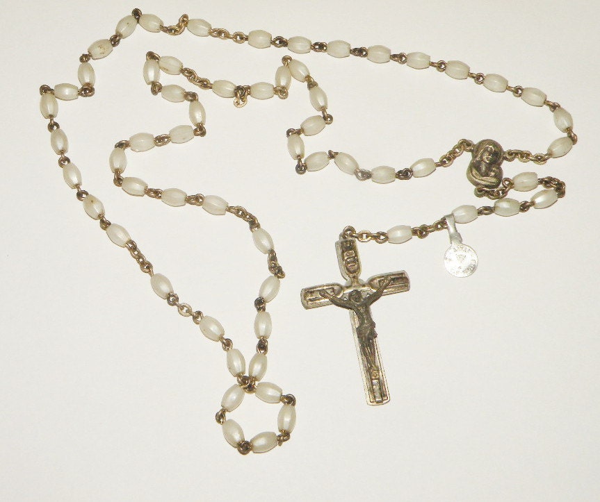 Vintage White glass Rosary made in Italy Religious by Eosophobish