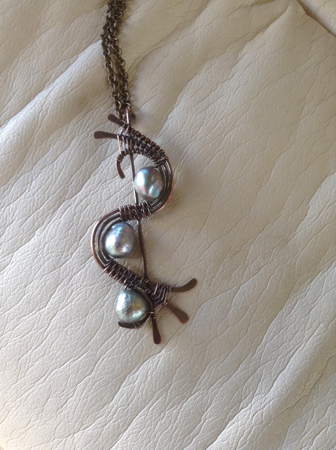 Copper Pearl Pendant Woven Copper Necklace Tahitian Pearl