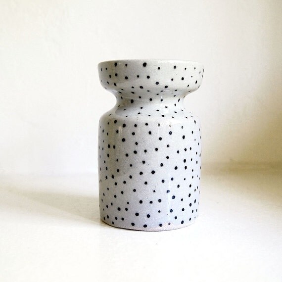 Ceramic Black and White Polka Dot Cinched Vase by lovebugkiko