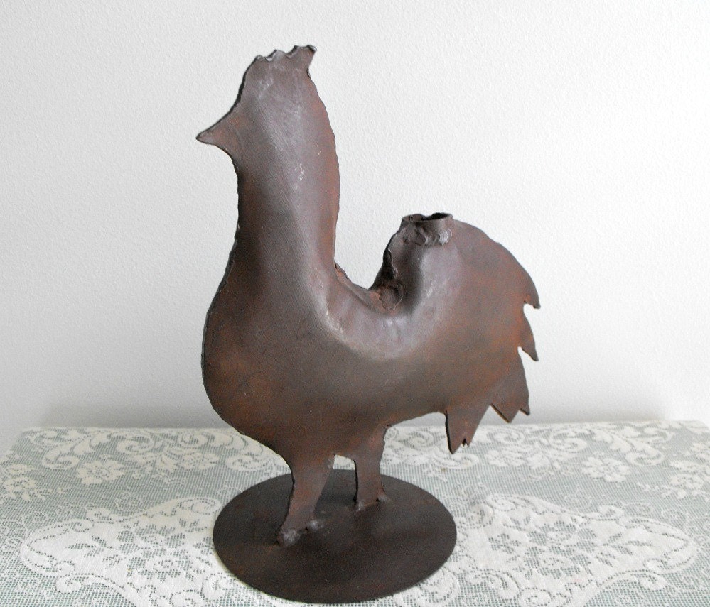 Vintage Metal Rooster Candle Holder Farmhouse Country by bobann23