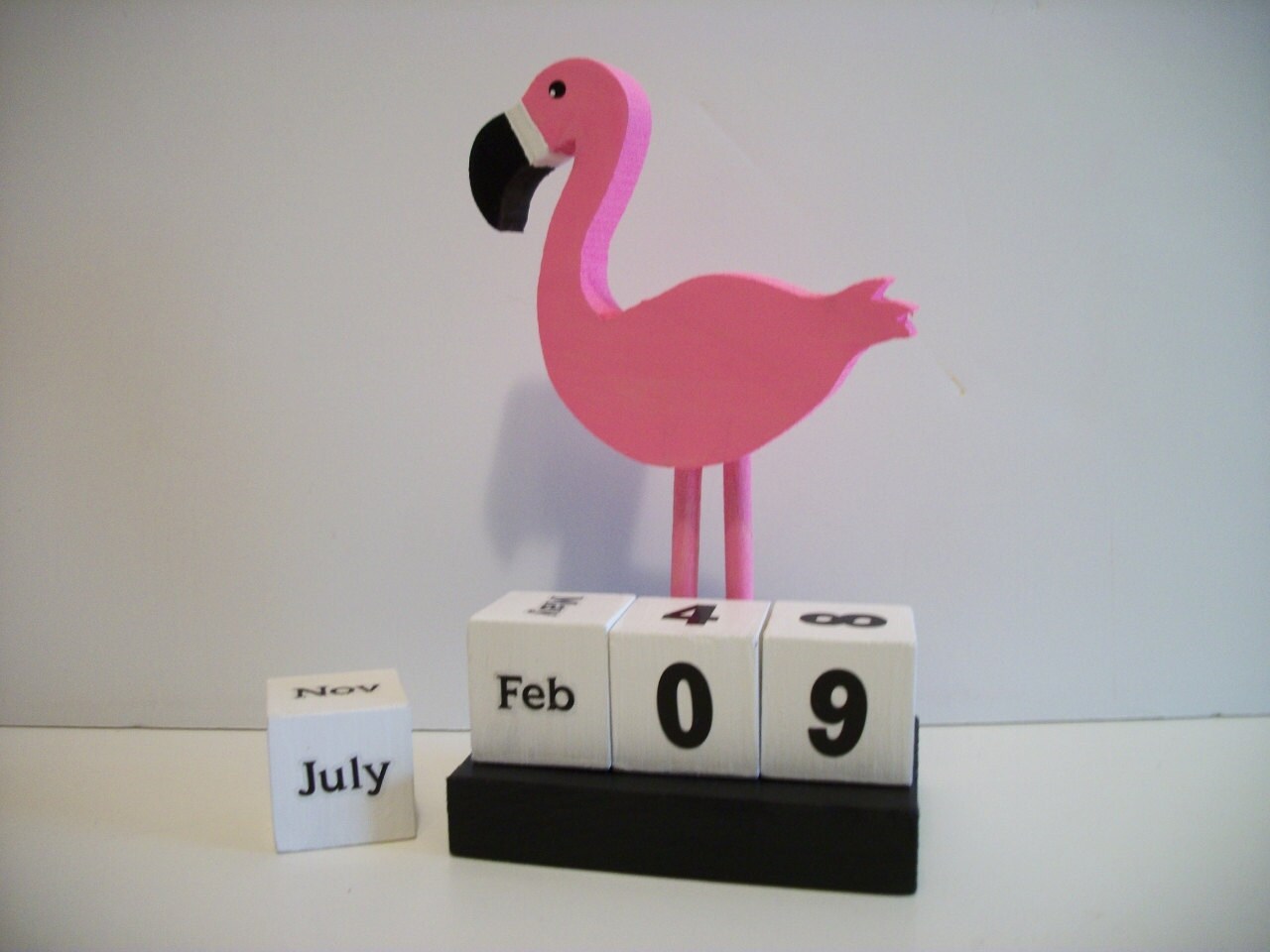 Pink Flamingo Calendar Perpetual Wood Block Pink Flamingo