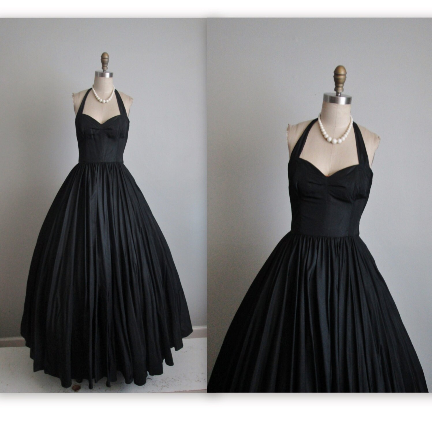 50's Evening Gown // Vintage 1950's Dramatic Black