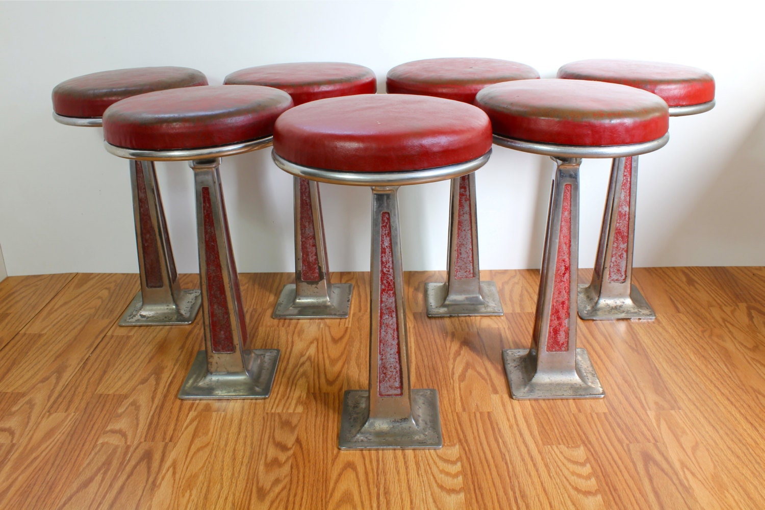 Set of 7 Cast Iron Soda Fountain Bar Stools- Original – Haute Juice Set of 7 Cast Iron Soda Fountain Bar Stools- Original – Haute Juice