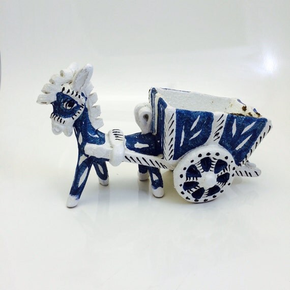 Vintage Mid Century Pottery Donkey Pulling Cart by hazelhome