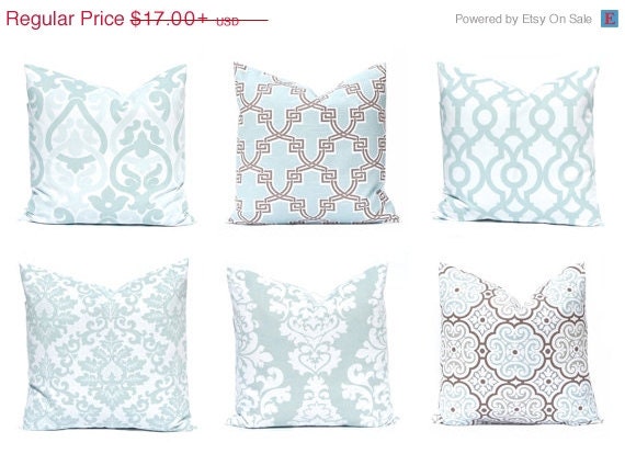 SALE Aqua Pillows, Decorative Throw Pillow Covers One Aqua Sea foam 