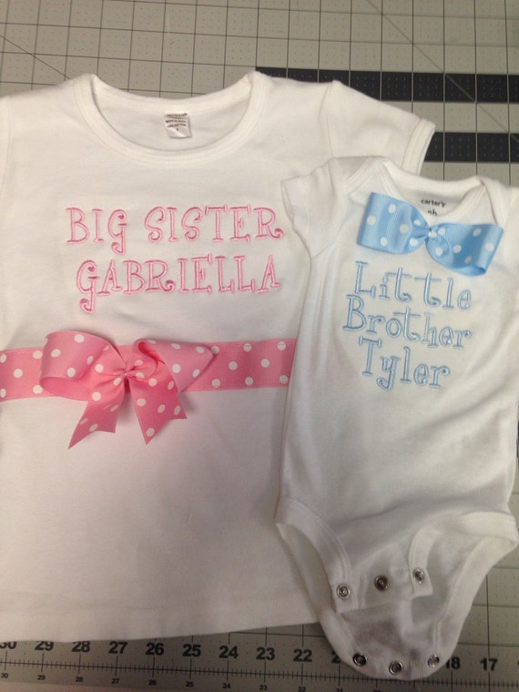 Pink and Pale Blue Big Sister/Little Brother Shirt Set