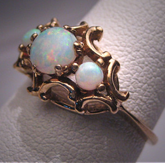 Antique Victorian Australian Opal Pearl Ring Vintage Wedding
