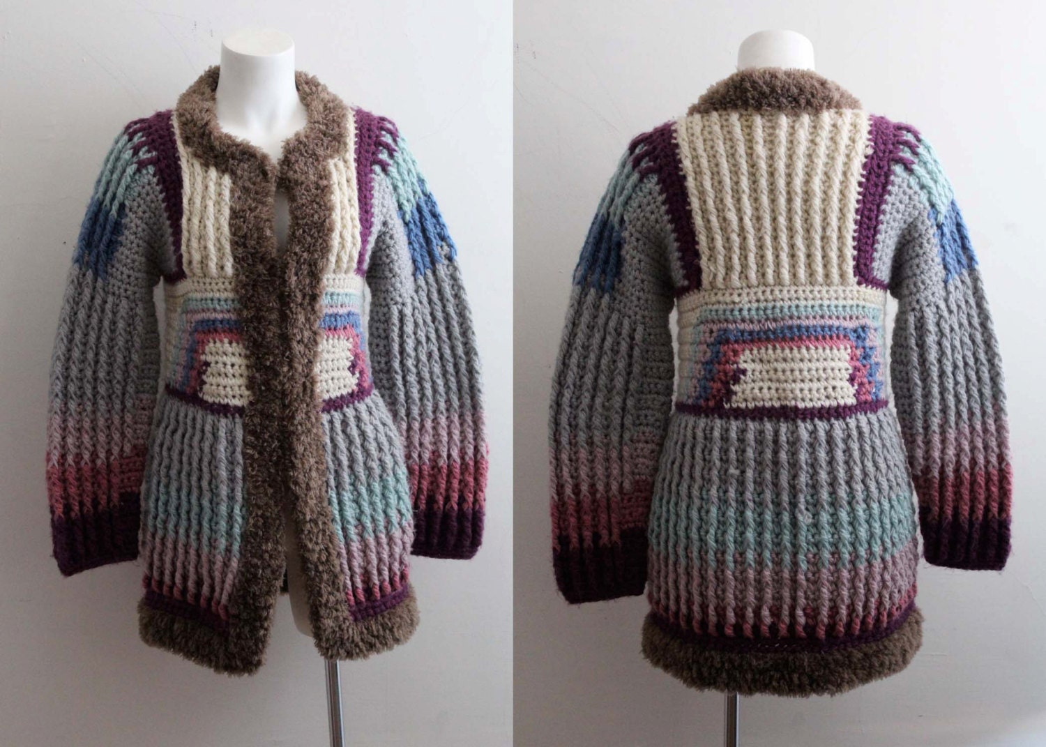 Vintage Sweater Coat / Bohemian Sweater / Hand Knit Sweater