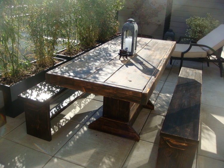 8 foot Patio table and bench set by ModernRust on Etsy