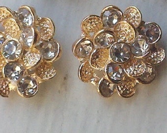 21 mm , 10 Pieces Gold Metal Button with Clear Glass Rhinestones. Craft Supply, Bridal Embellishment