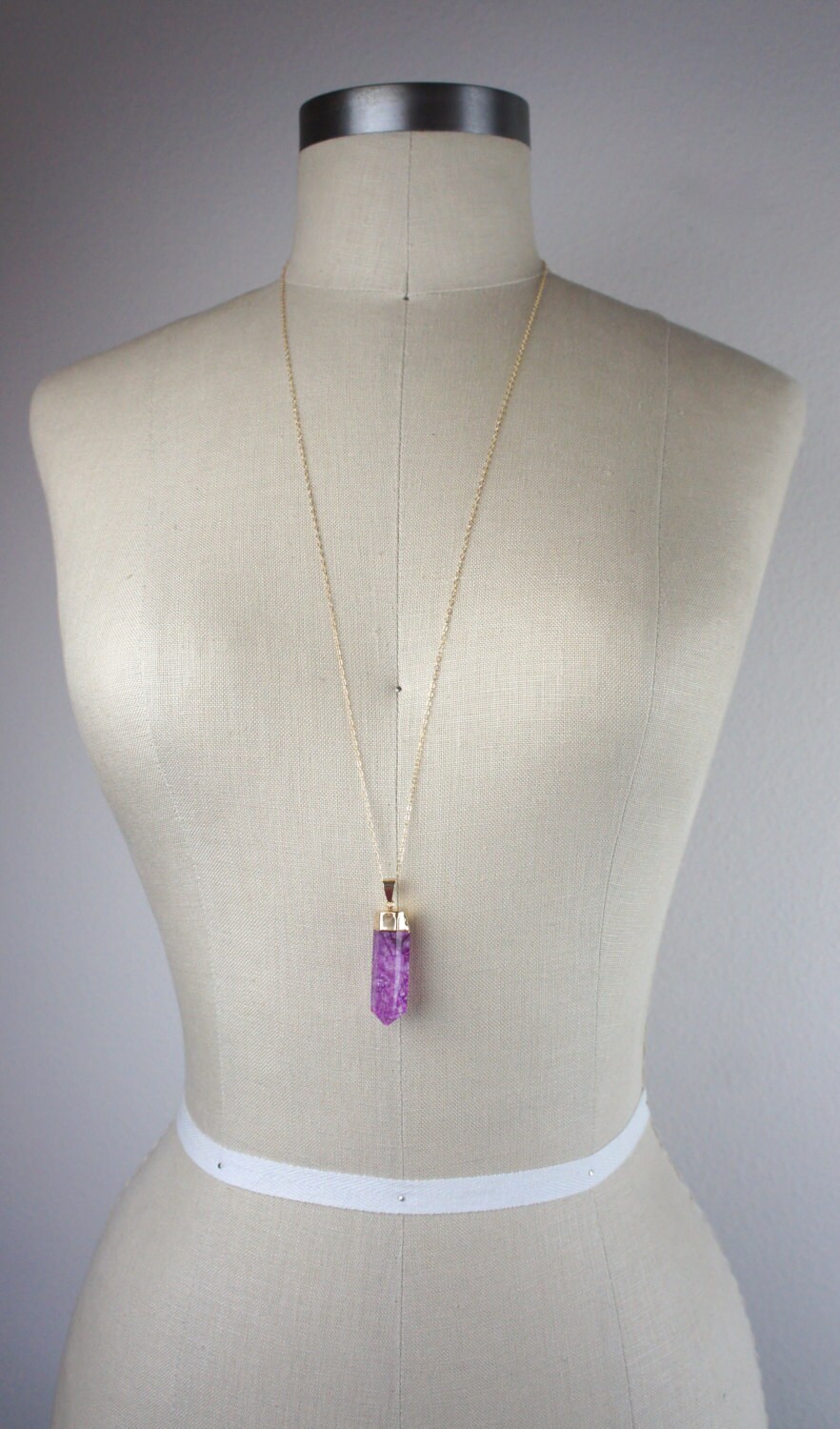 Bright Pink Crystal Quartz Pendant Necklace by TheLionsDenStudio