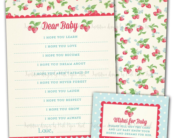 Strawberry Partyy Wishes for Baby, Baby shower game card, printable, Instant download